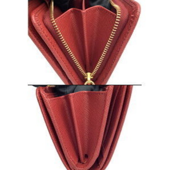 PRADA Saffiano Bifold Wallet Snap Zipper Leather Red - Picture 14 of 16